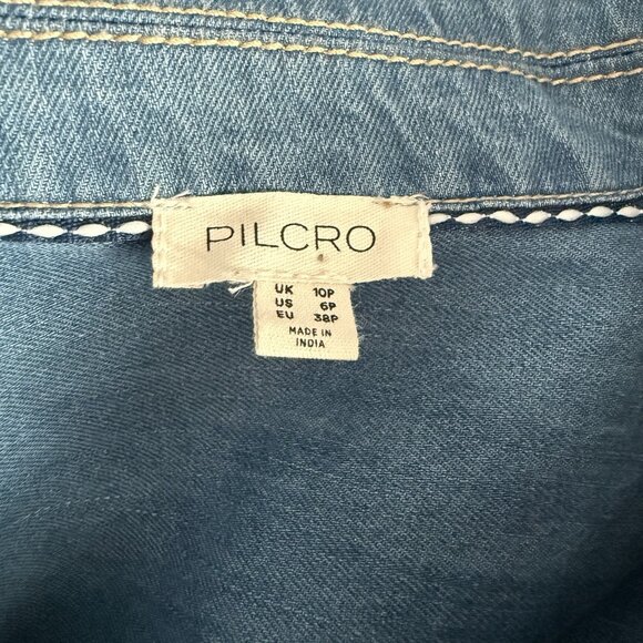 Anthropologie Pilcro Short-Sleeve Denim Midi Shirt Dress Western Festival 6P - Picture 7 of 10